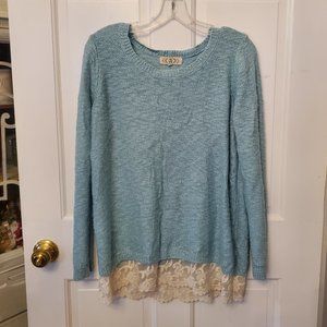 Pink Rose Sweater- Lace Trim